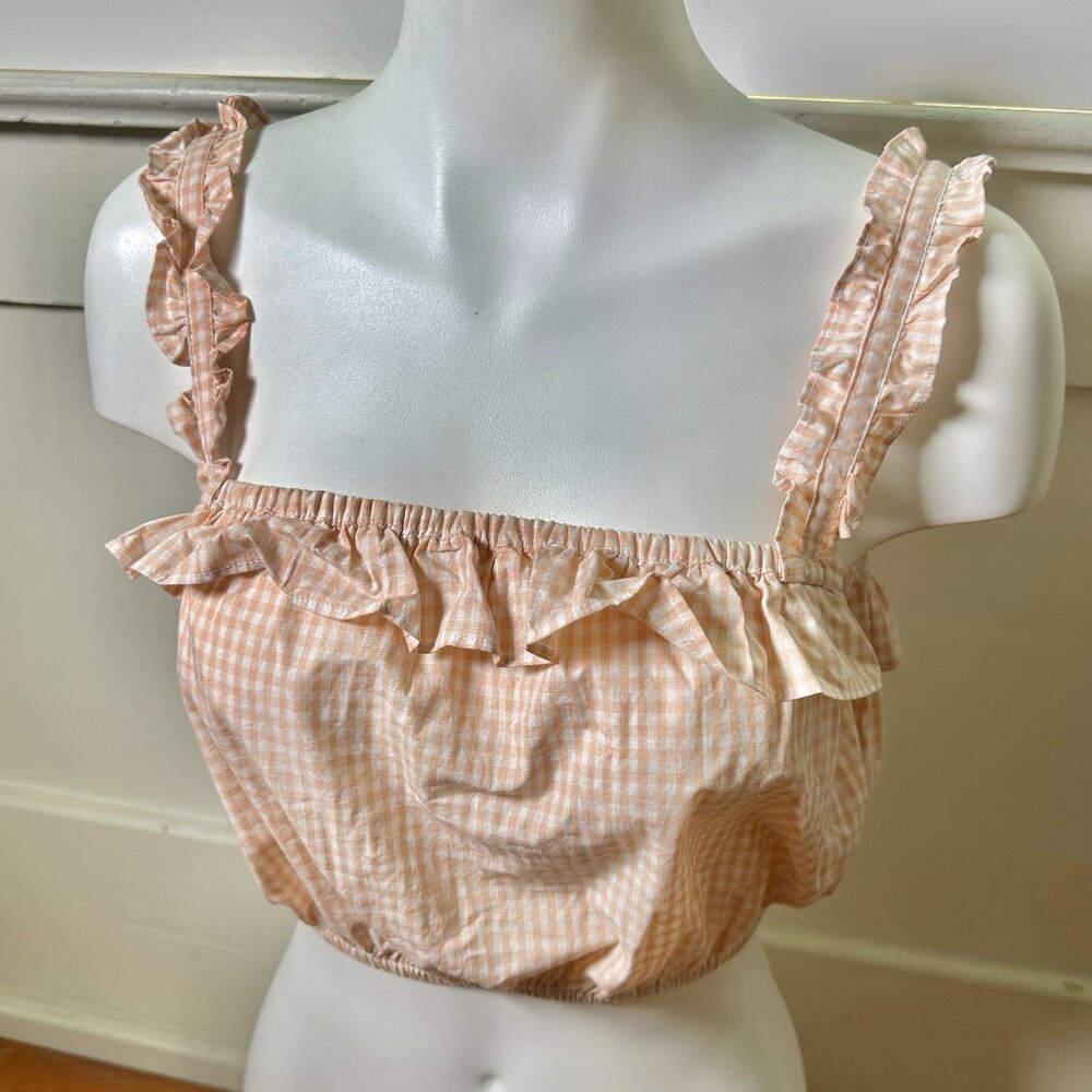🎀3/$21 VINTAGE FOREVER 21 Peach Gingham Crop Top Medium Ruffles